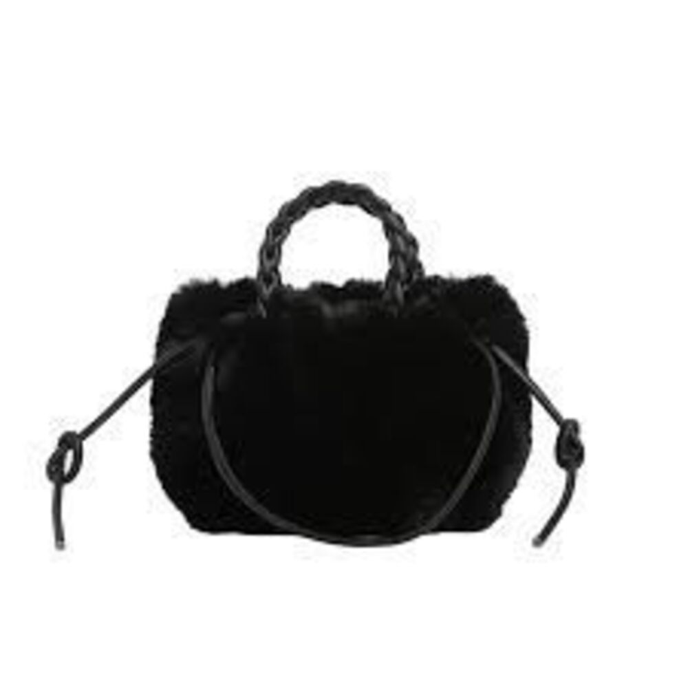 Calin Collection Faux Fur Mini Bag Black Chic Winter Iconic Bold Statement NWT